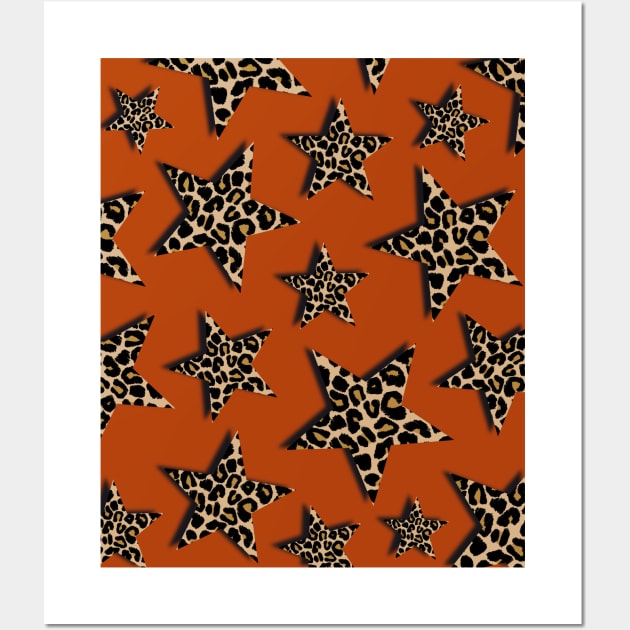Leopard Print, Stars, on Rust Orange, Brown Wall Art by OneThreeSix